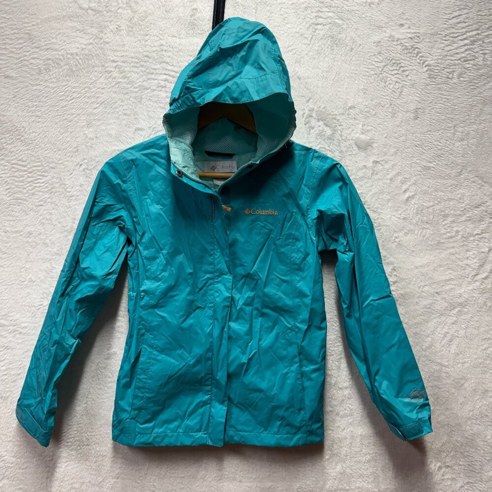 Columbia Omni Tech Windbreaker Jacket Youth M (10-12) Teal Blue Mesh Lined Hood